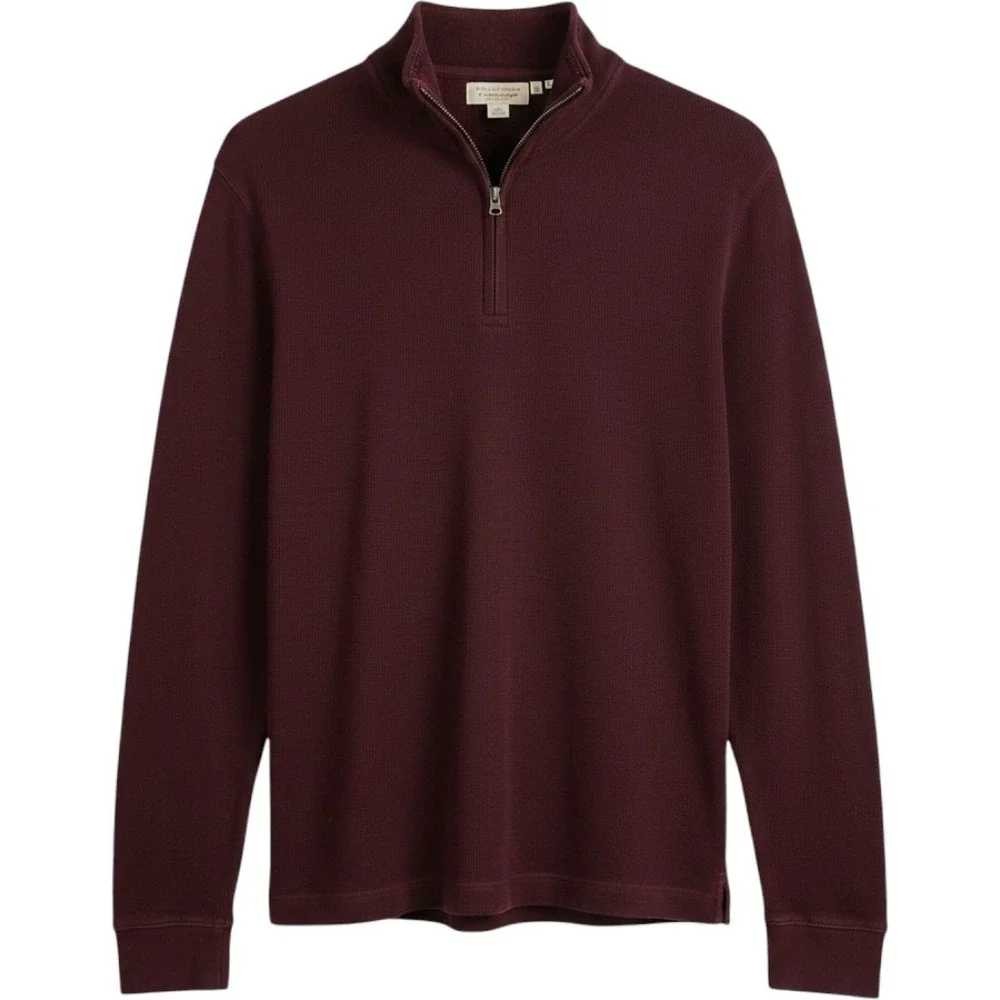 Banana Republic Mens Quarter Zip Pullover Sweater Ribbed Cotton Maroon Large